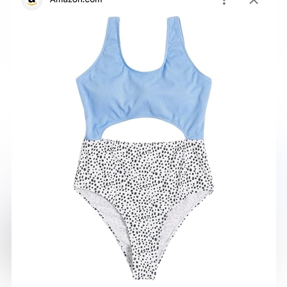 Make Me Chic Girls Blue White Cut Out Polka Dot One Piece Padded Swimsuit 12